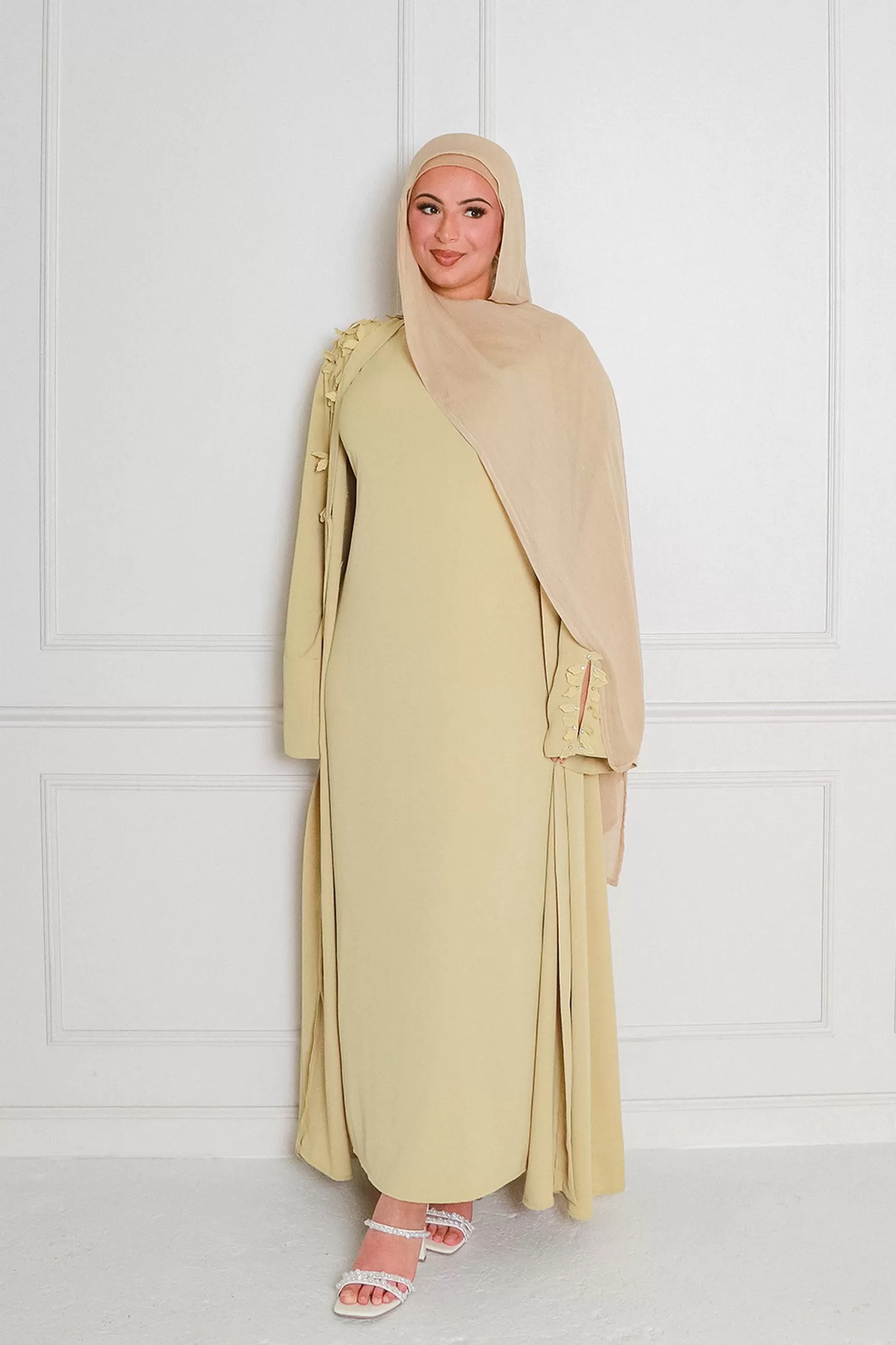 Lilian Embroidery Abaya Set- Butter Yellow