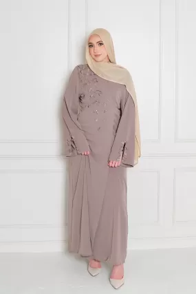 Lilian Embroidery Abaya Set- Taupe