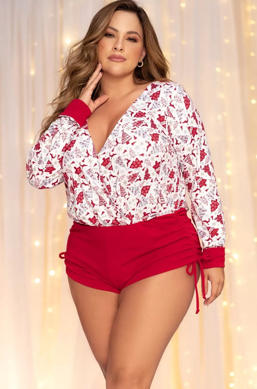 Long Sleeve Sleep Romper with Side Drawstrings