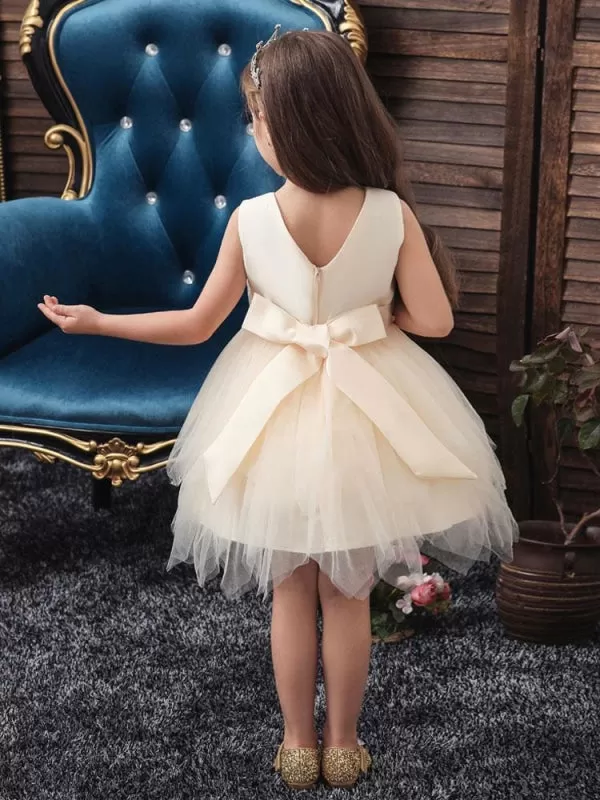 Lovely Princess Silhouette Flower Girl Dresses Jewel Neck Sleeveless Knee-Length Kids Social Party Dress