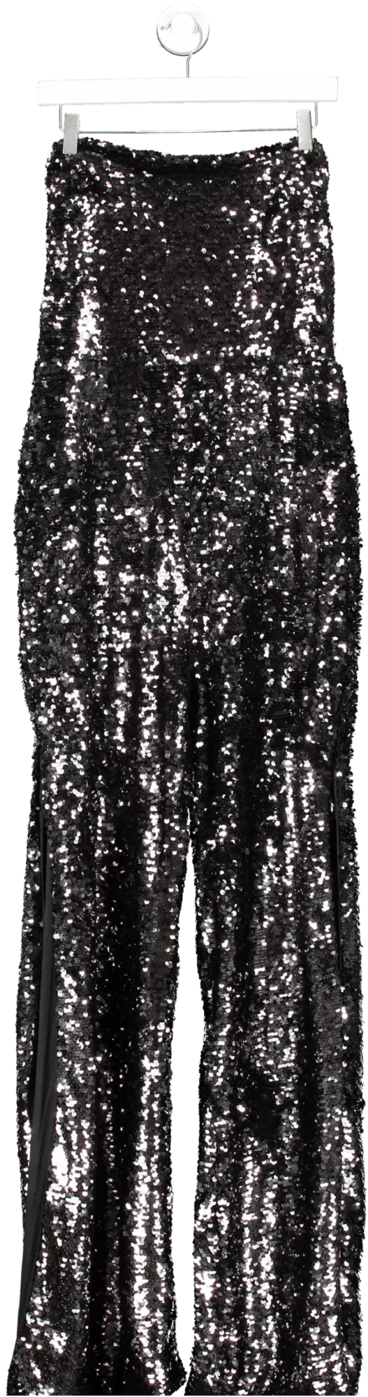 Lovers and Friends Black Sequin Bandeau Maxi Dress With Thigh Slit UK L