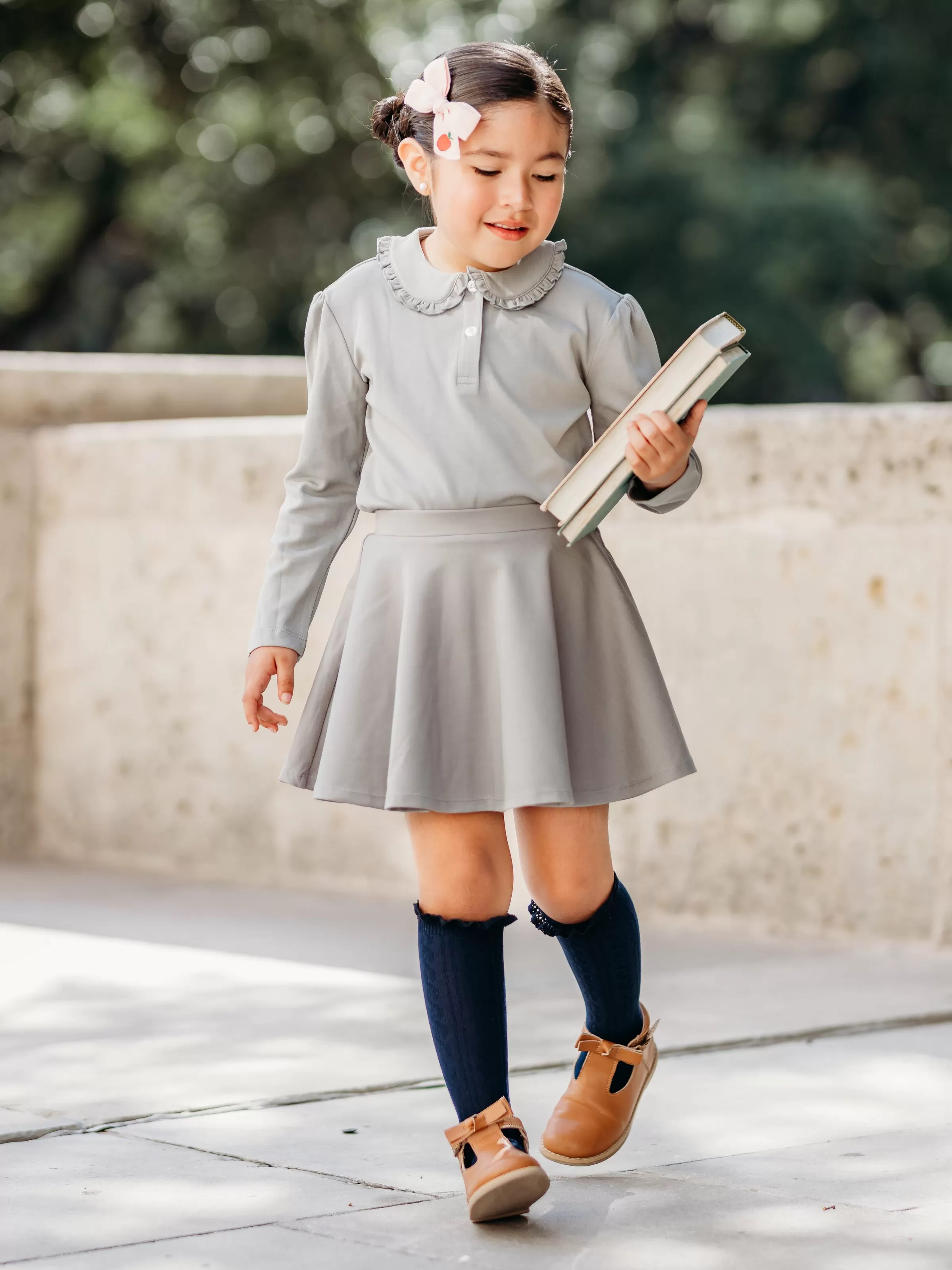 LS Ruffled Polo Shirt - Steel Gray