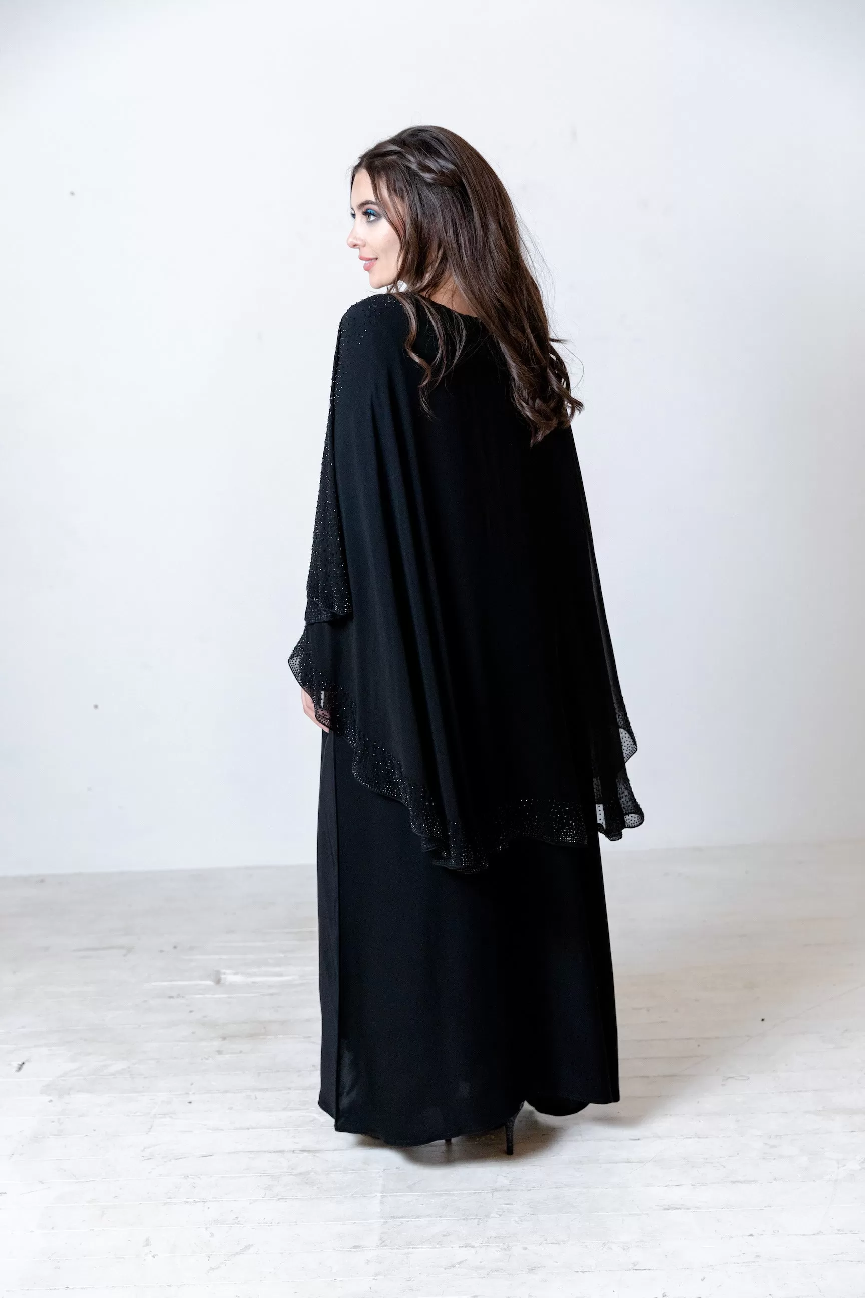 Luxury Chiffon Cape Closed Abaya with Stone work - 4 Colours