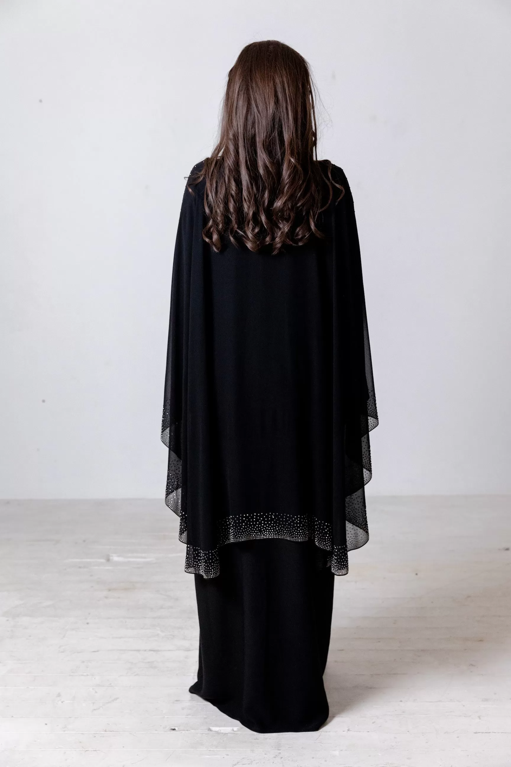 Luxury Chiffon Cape Closed Abaya with Stone work - 4 Colours