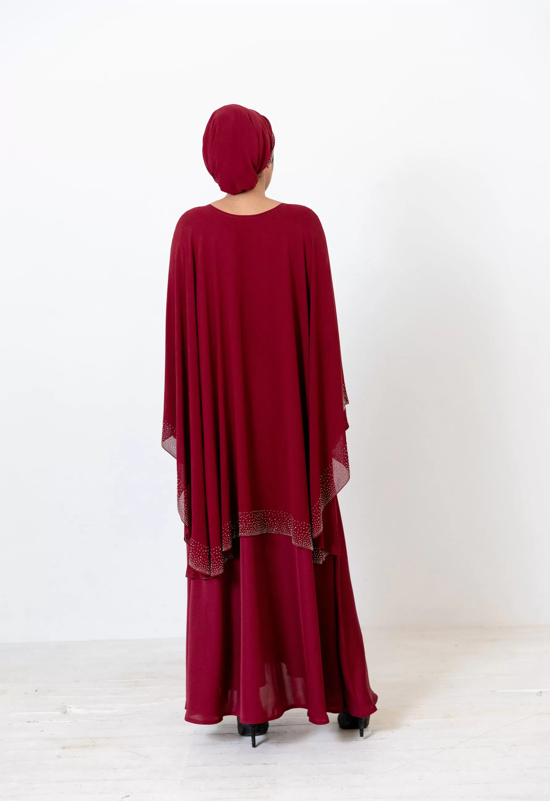 Luxury Chiffon Cape Closed Abaya with Stone work - 4 Colours