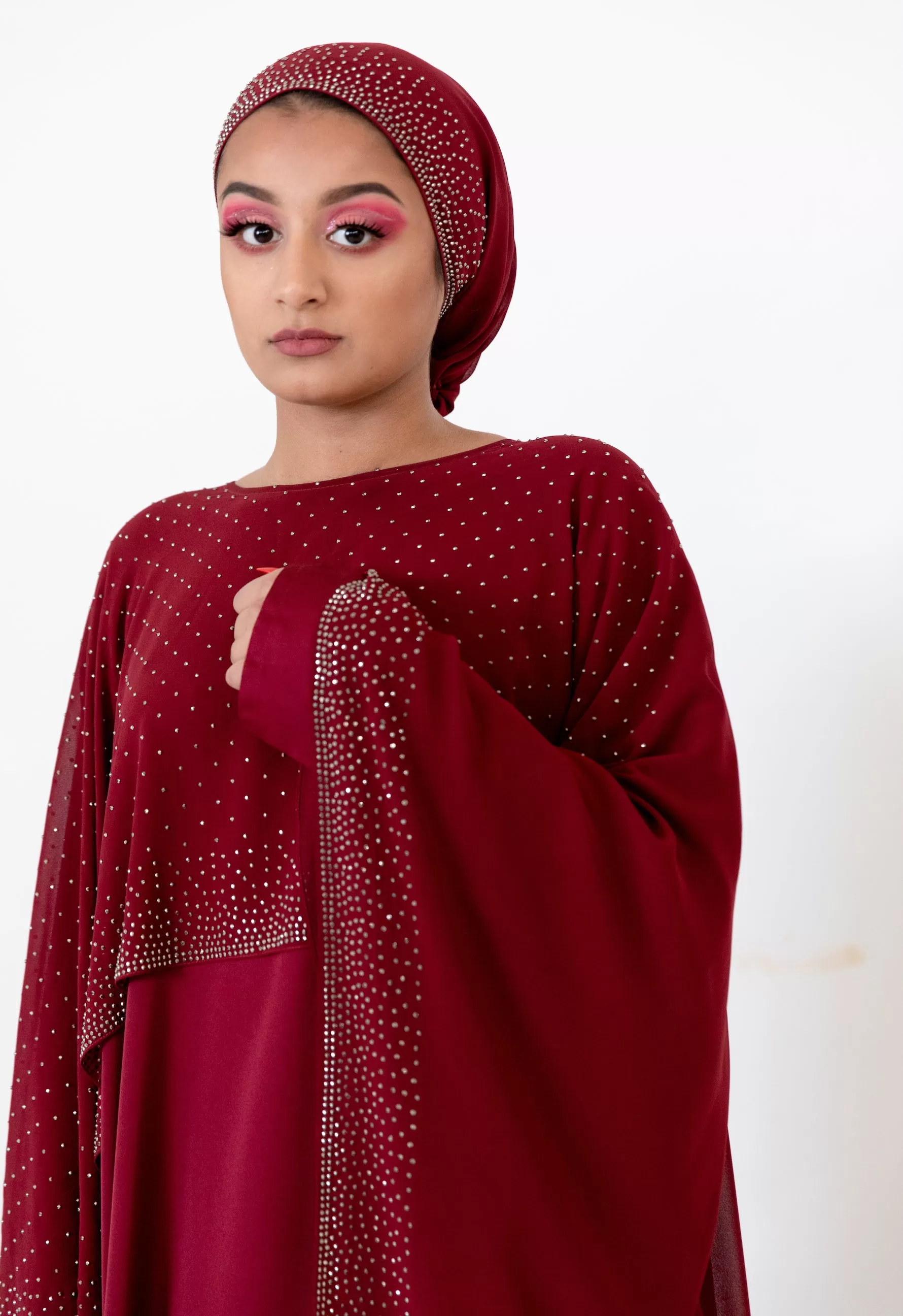 Luxury Chiffon Cape Closed Abaya with Stone work - 4 Colours