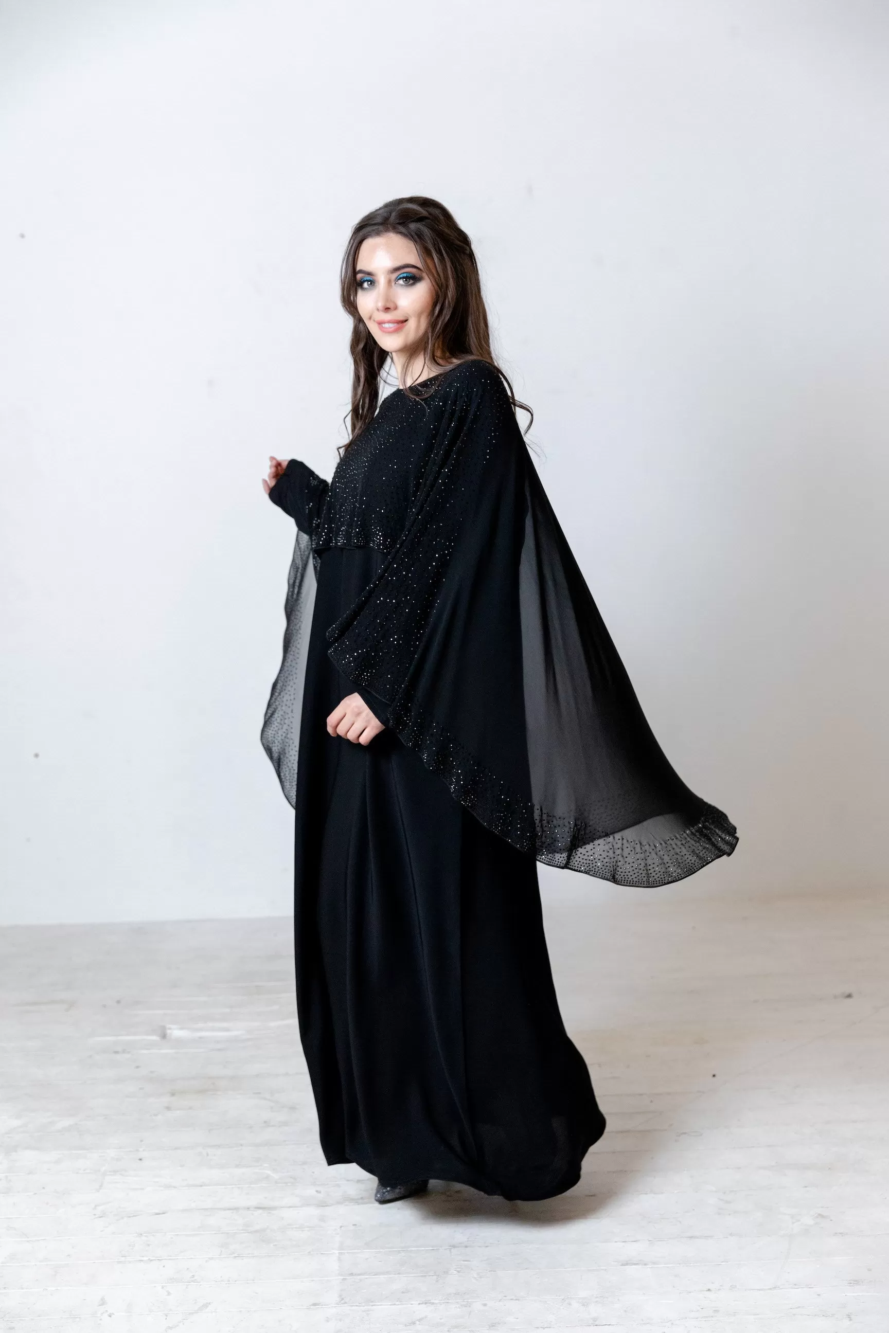 Luxury Chiffon Cape Closed Abaya with Stone work - 4 Colours