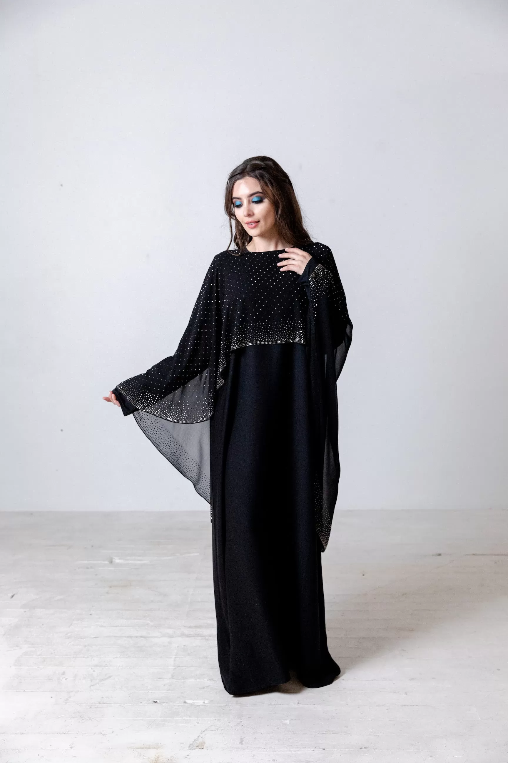 Luxury Chiffon Cape Closed Abaya with Stone work - 4 Colours