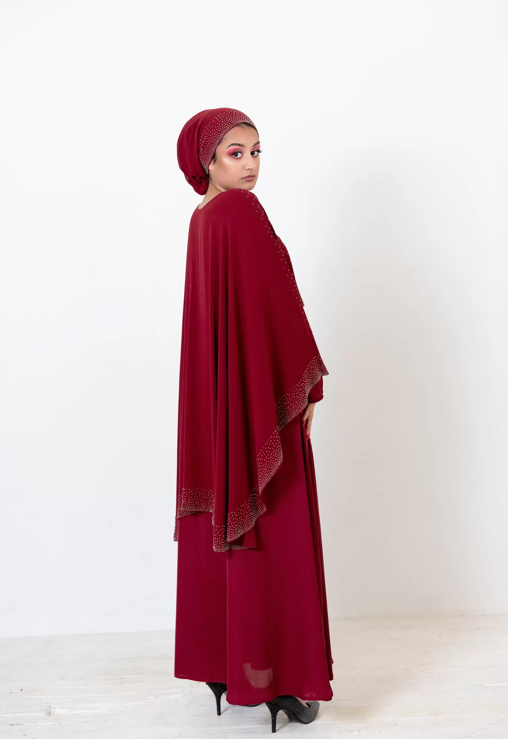 Luxury Chiffon Cape Closed Abaya with Stone work - 4 Colours