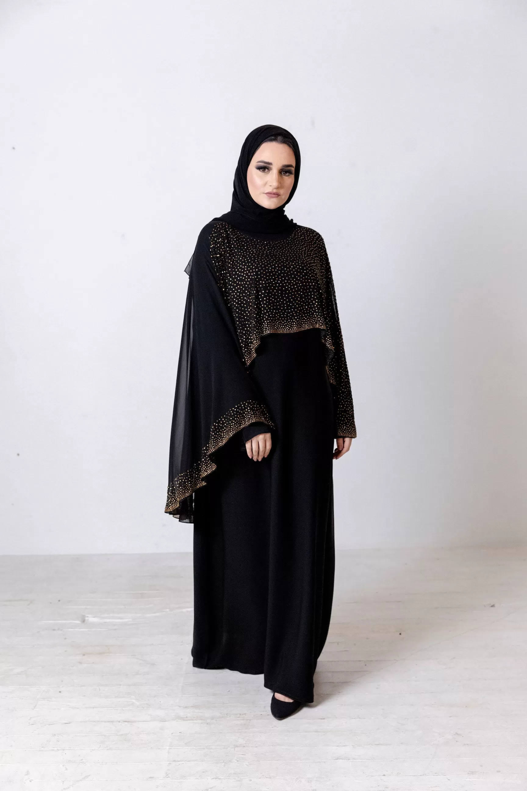 Luxury Chiffon Cape Closed Abaya with Stone work - 4 Colours