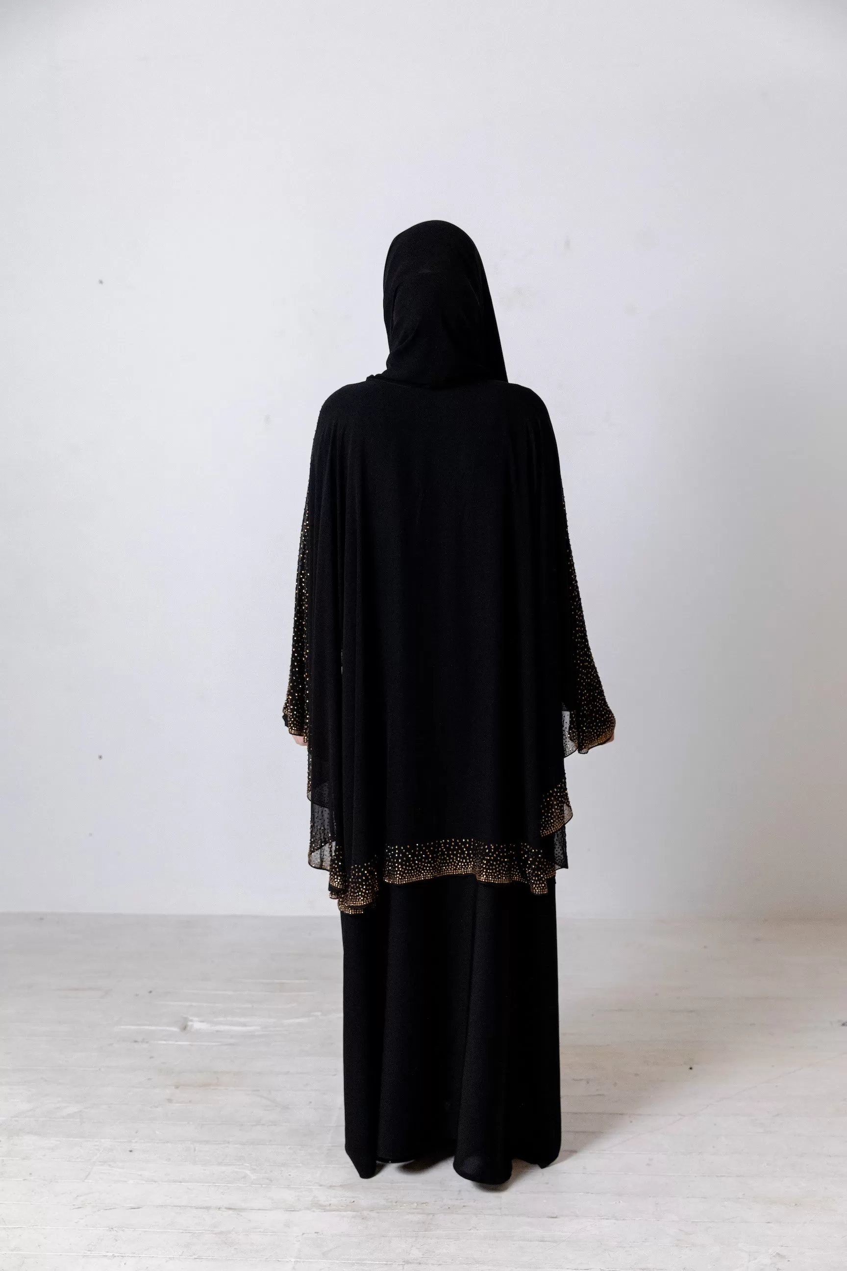 Luxury Chiffon Cape Closed Abaya with Stone work - 4 Colours