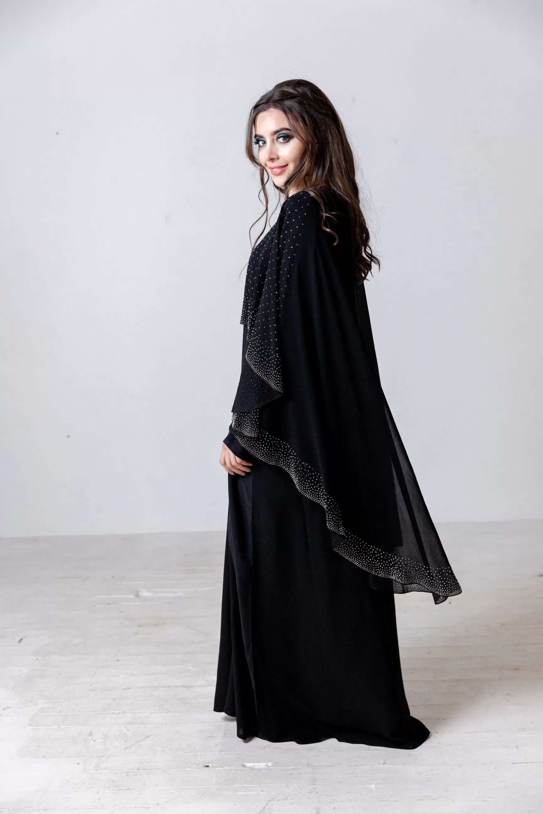 Luxury Chiffon Cape Closed Abaya with Stone work - 4 Colours