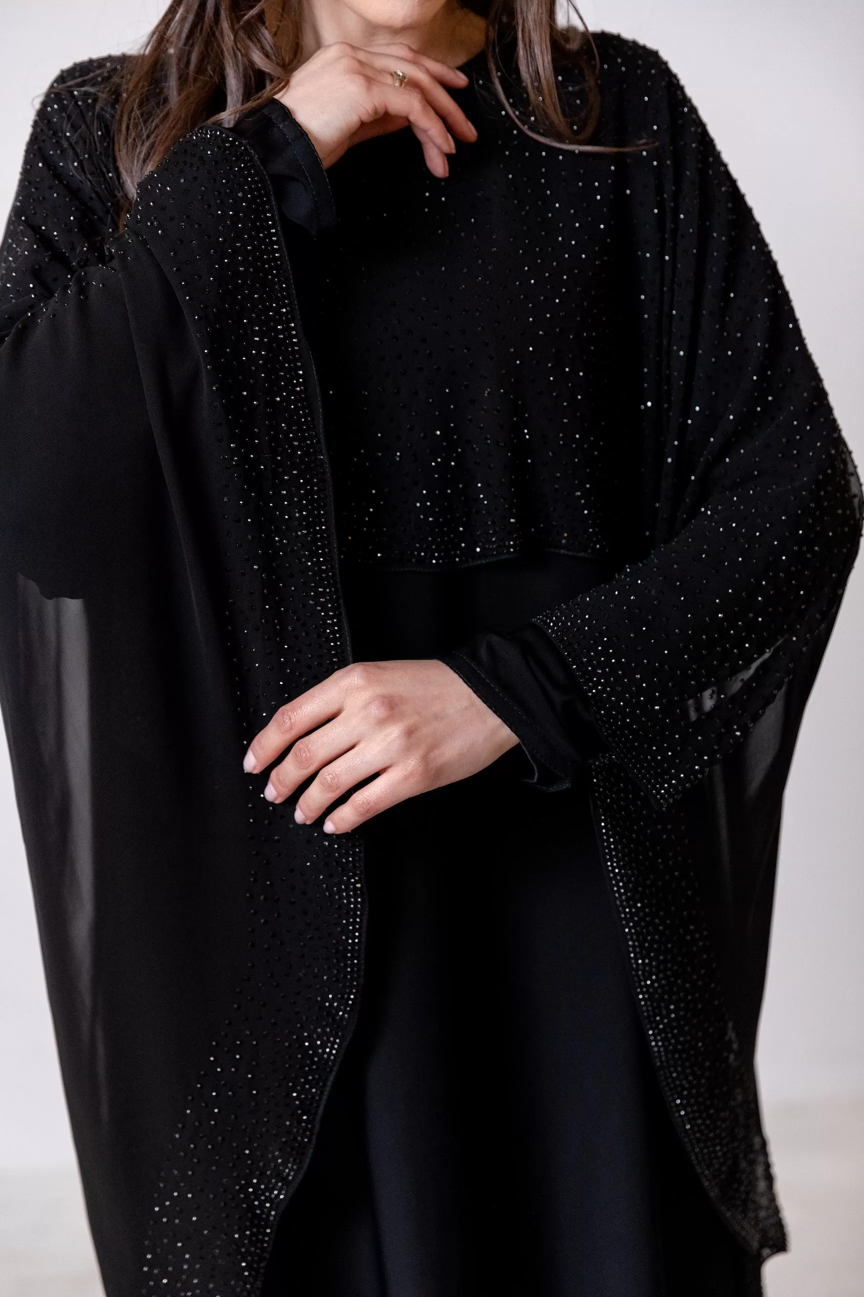 Luxury Chiffon Cape Closed Abaya with Stone work - 4 Colours