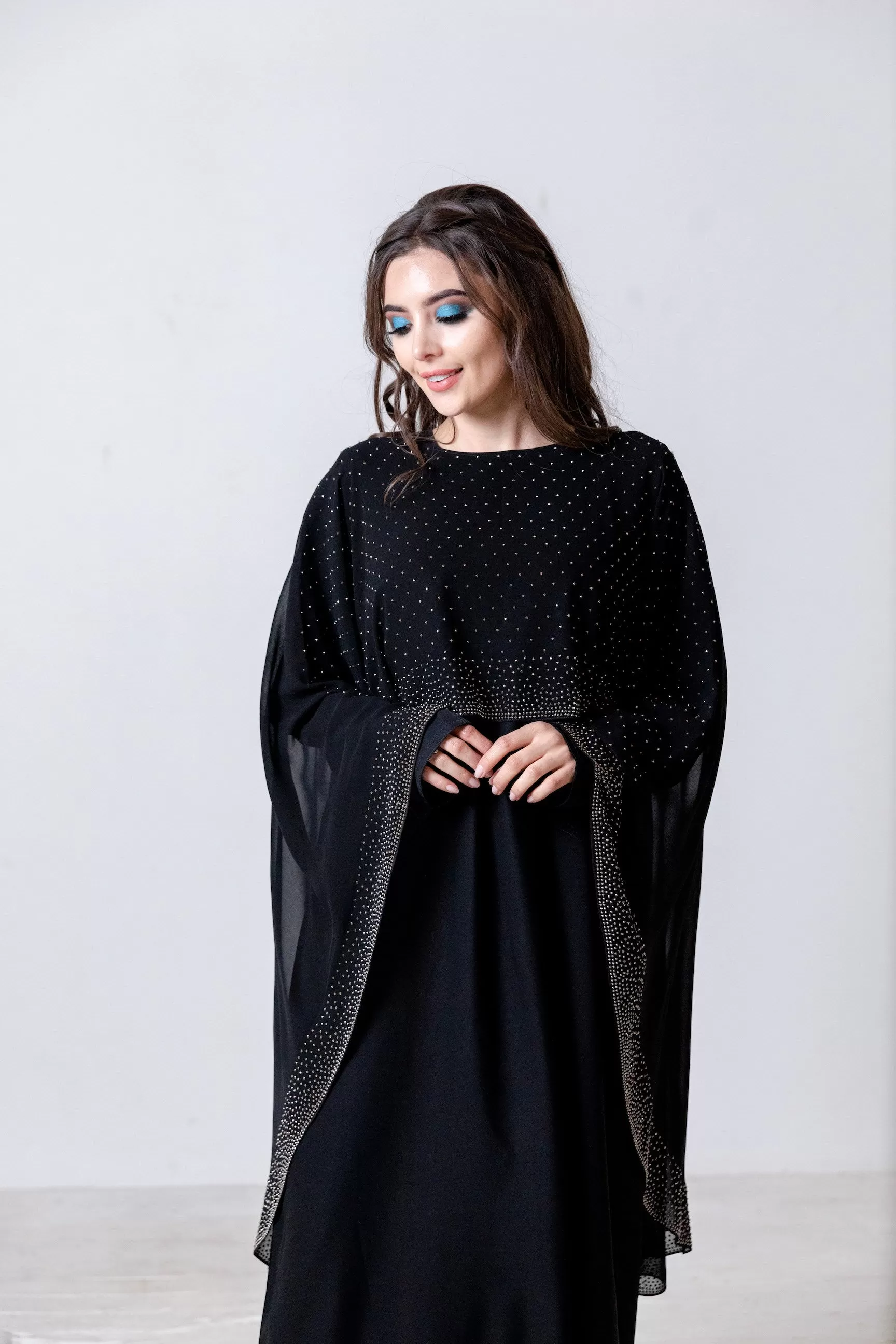 Luxury Chiffon Cape Closed Abaya with Stone work - 4 Colours