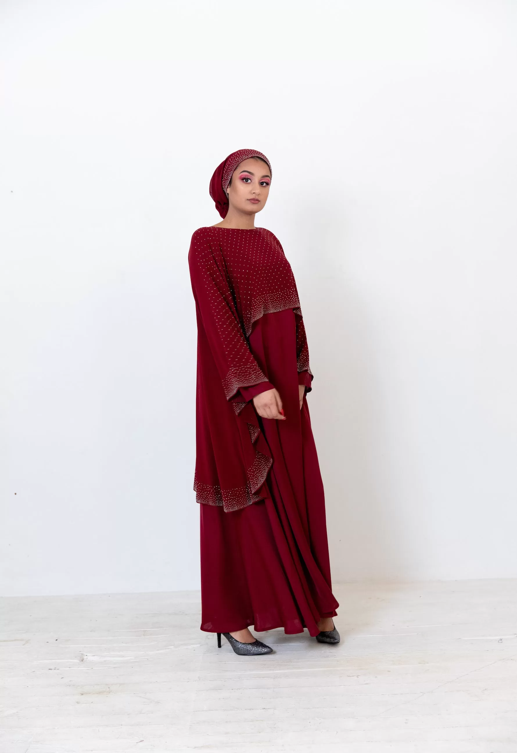 Luxury Chiffon Cape Closed Abaya with Stone work - 4 Colours