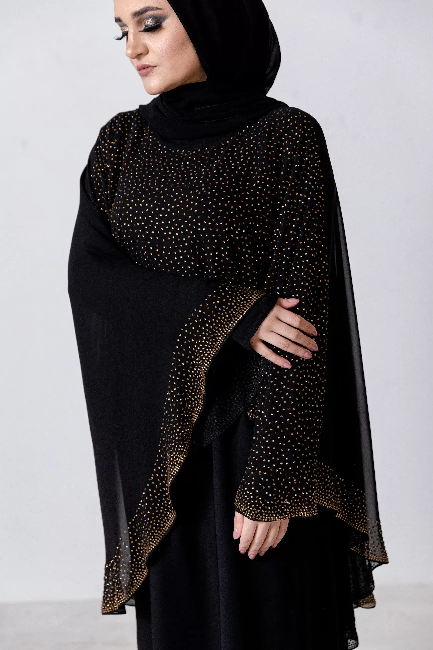 Luxury Chiffon Cape Closed Abaya with Stone work - 4 Colours