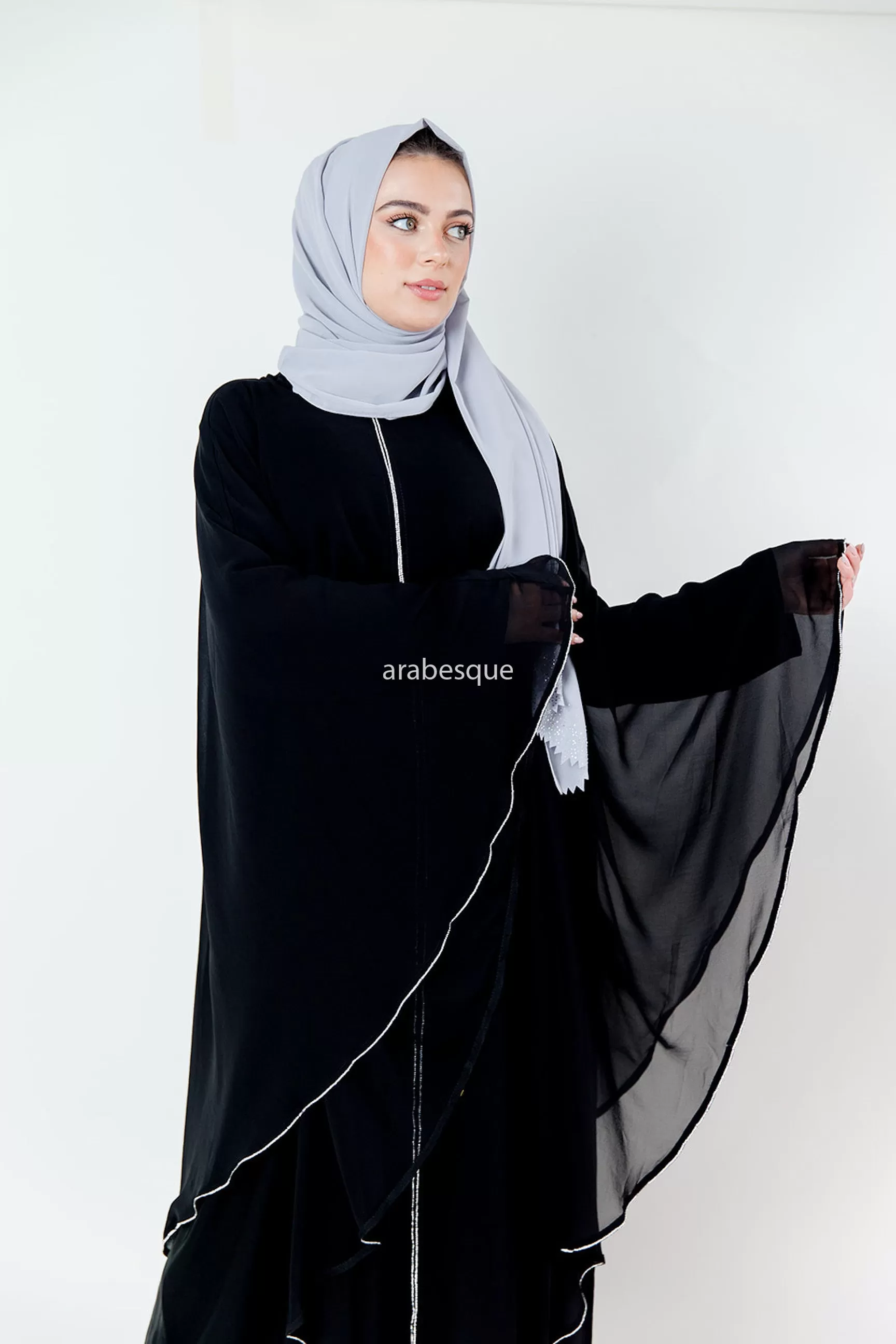 Luxury Embellished Chiffon Cape Closed Abaya - 2 Colours