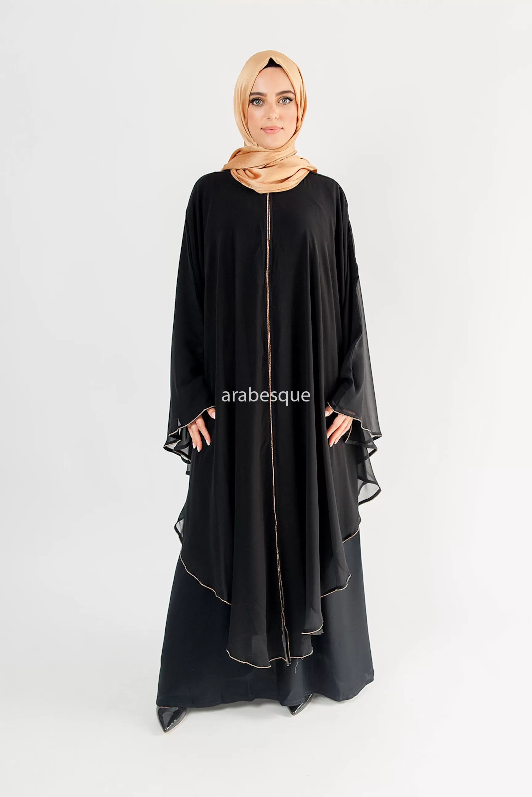 Luxury Embellished Chiffon Cape Closed Abaya - 2 Colours