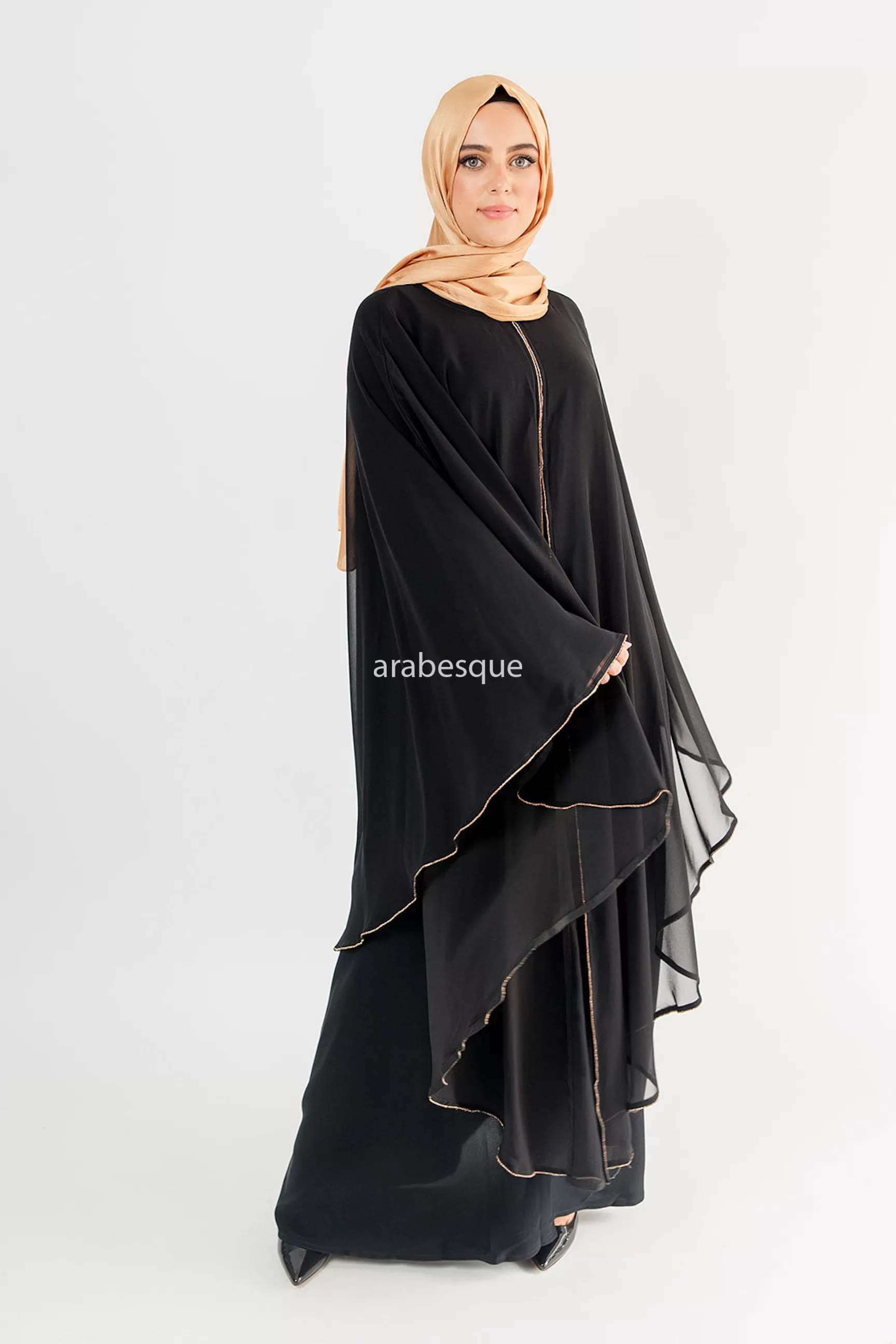 Luxury Embellished Chiffon Cape Closed Abaya - 2 Colours