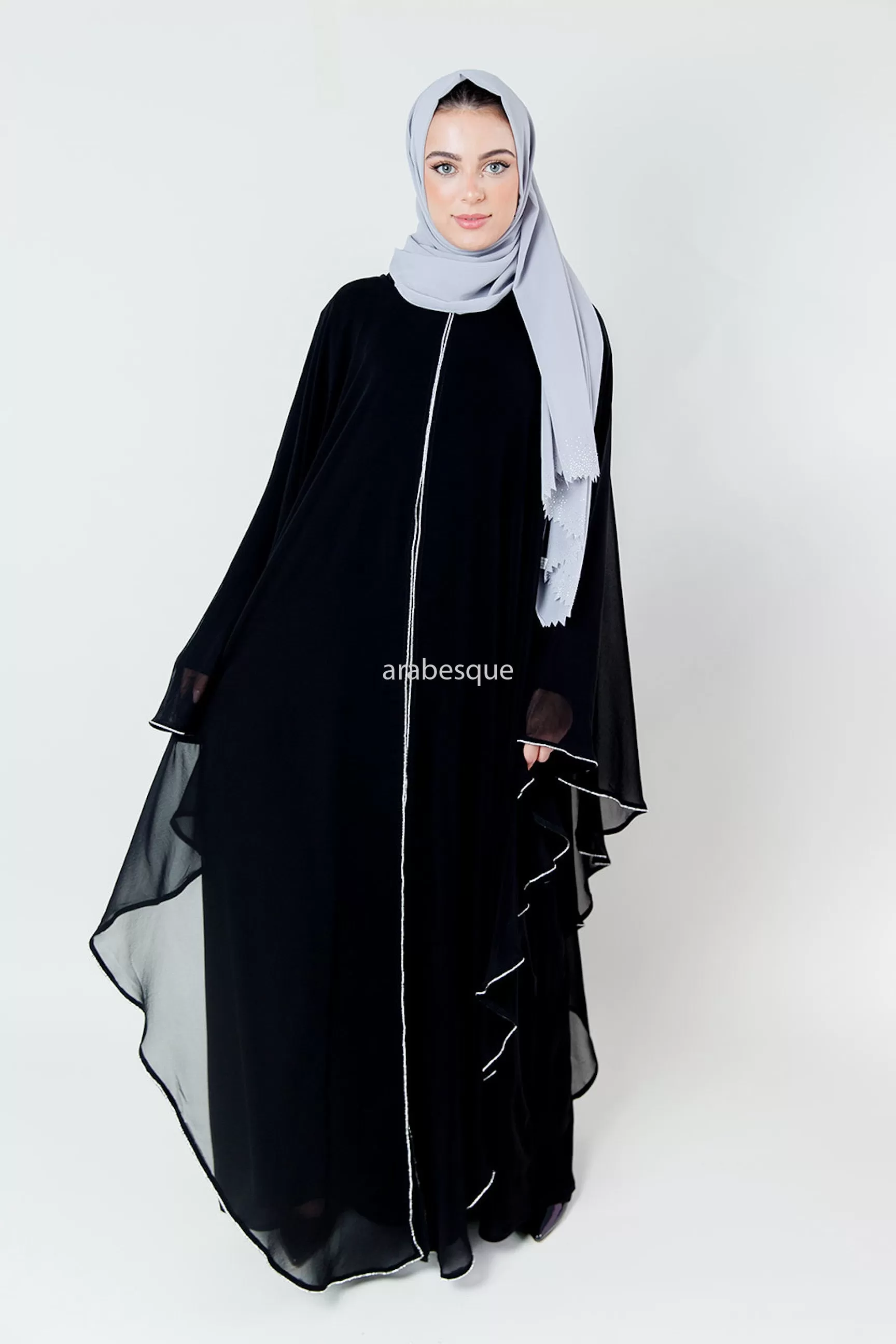 Luxury Embellished Chiffon Cape Closed Abaya - 2 Colours