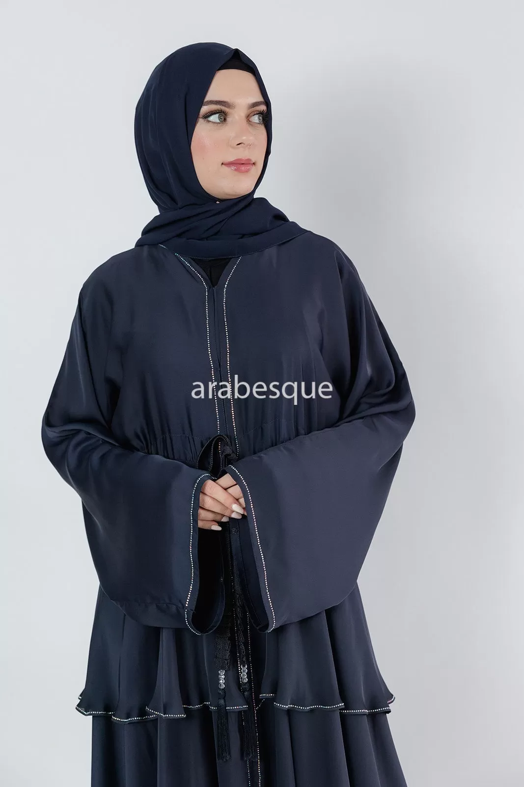 Luxury Embellished layered Open Abaya - 2 Colours