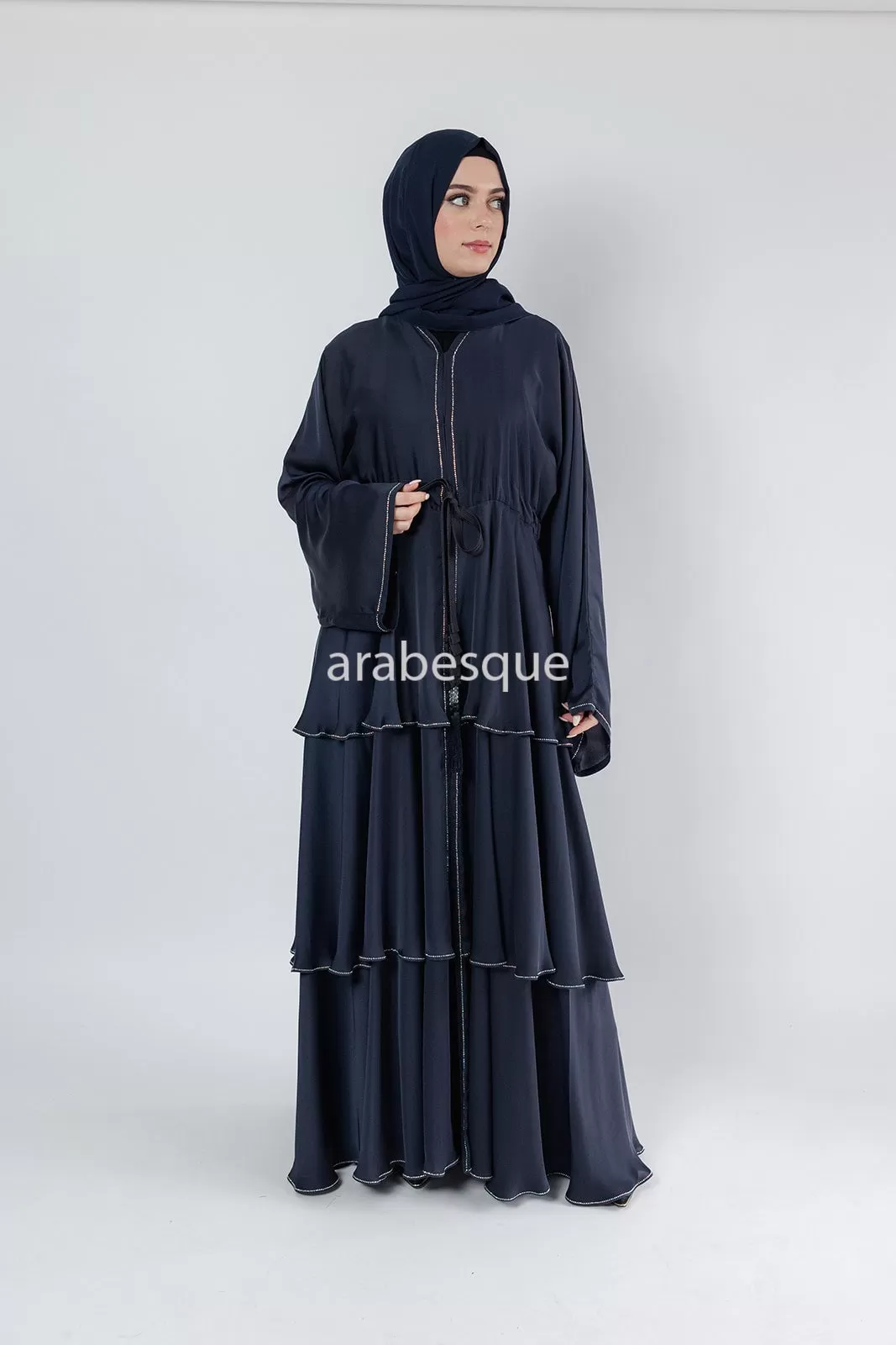 Luxury Embellished layered Open Abaya - 2 Colours