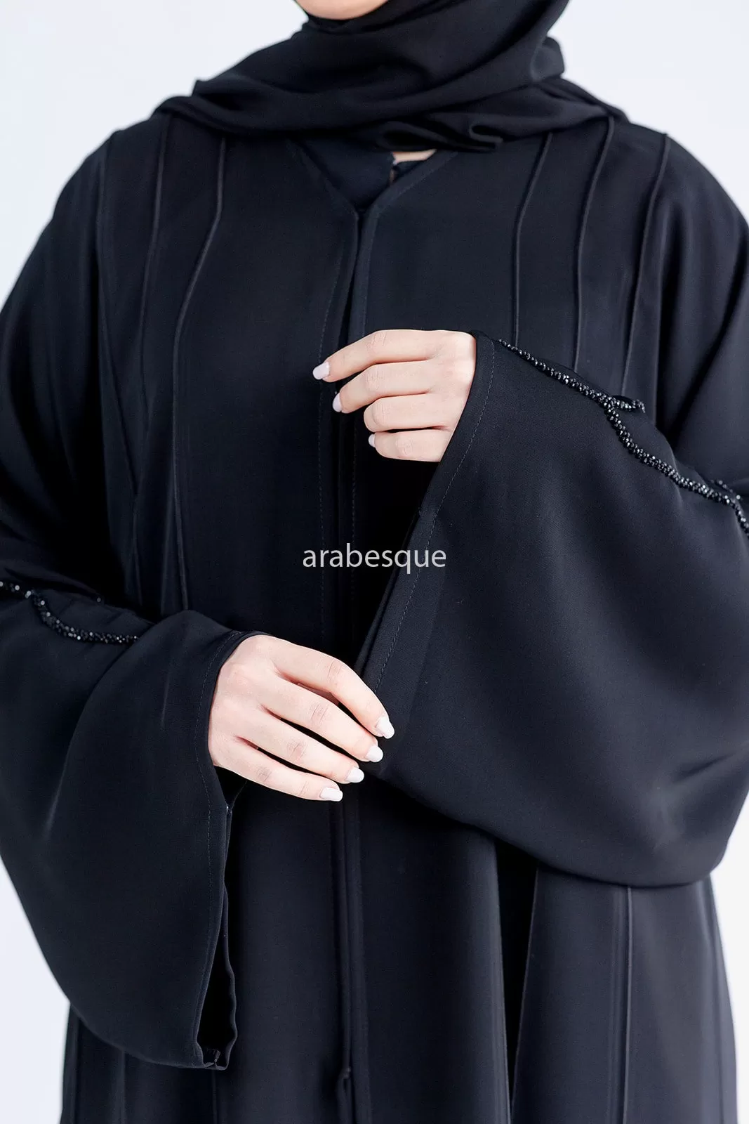 Luxury Open Abaya with Threaded Beadwork detailing -2 Colours