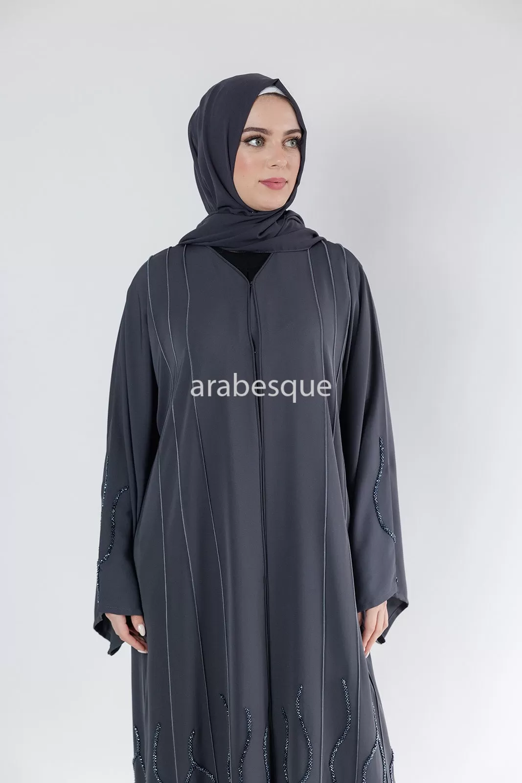 Luxury Open Abaya with Threaded Beadwork detailing -2 Colours