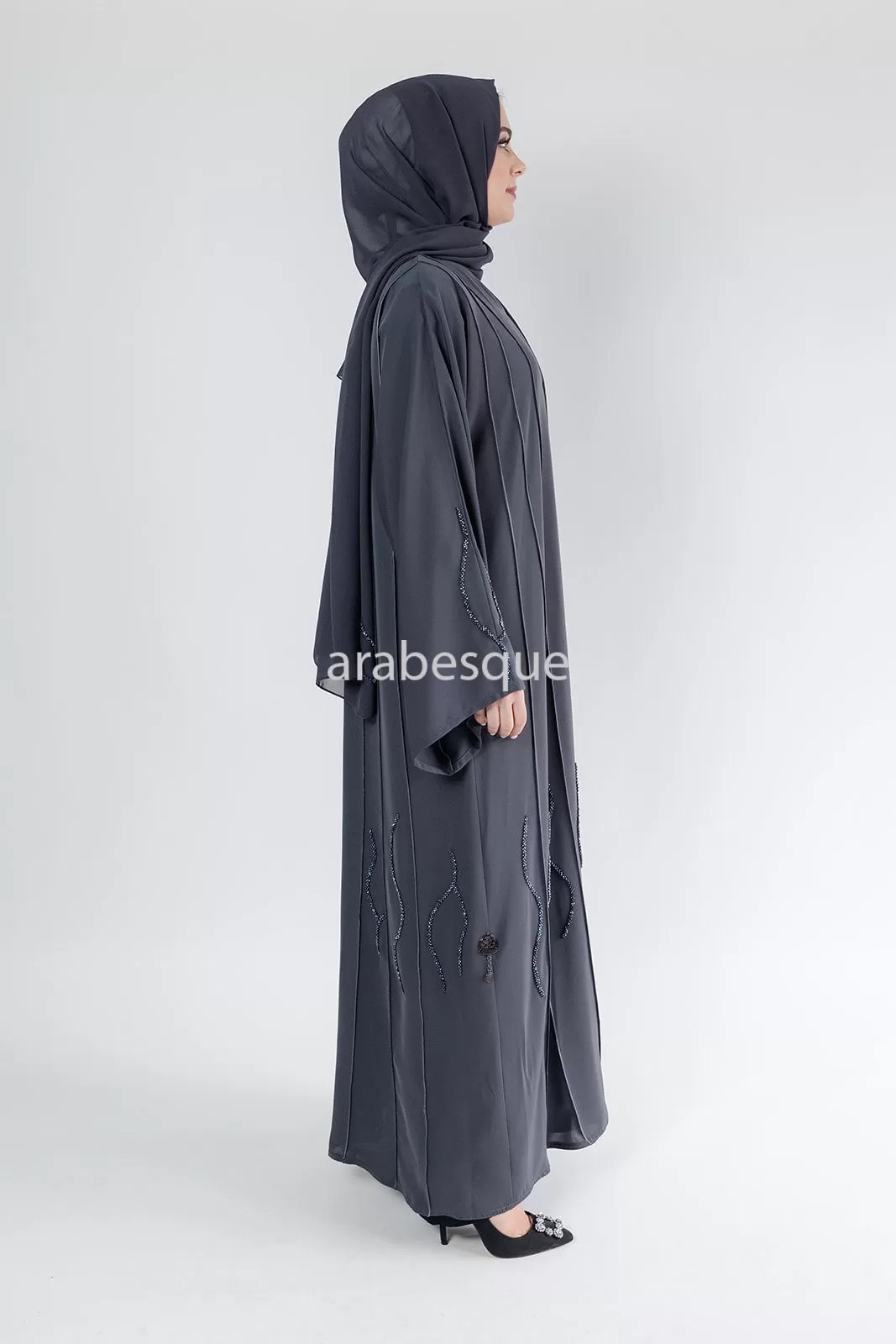 Luxury Open Abaya with Threaded Beadwork detailing -2 Colours