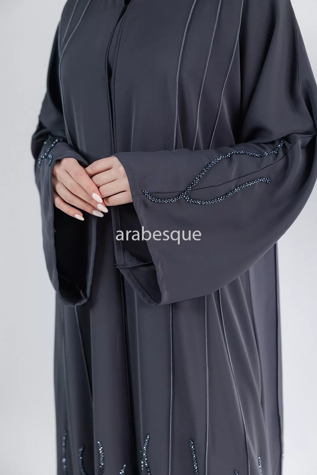 Luxury Open Abaya with Threaded Beadwork detailing -2 Colours