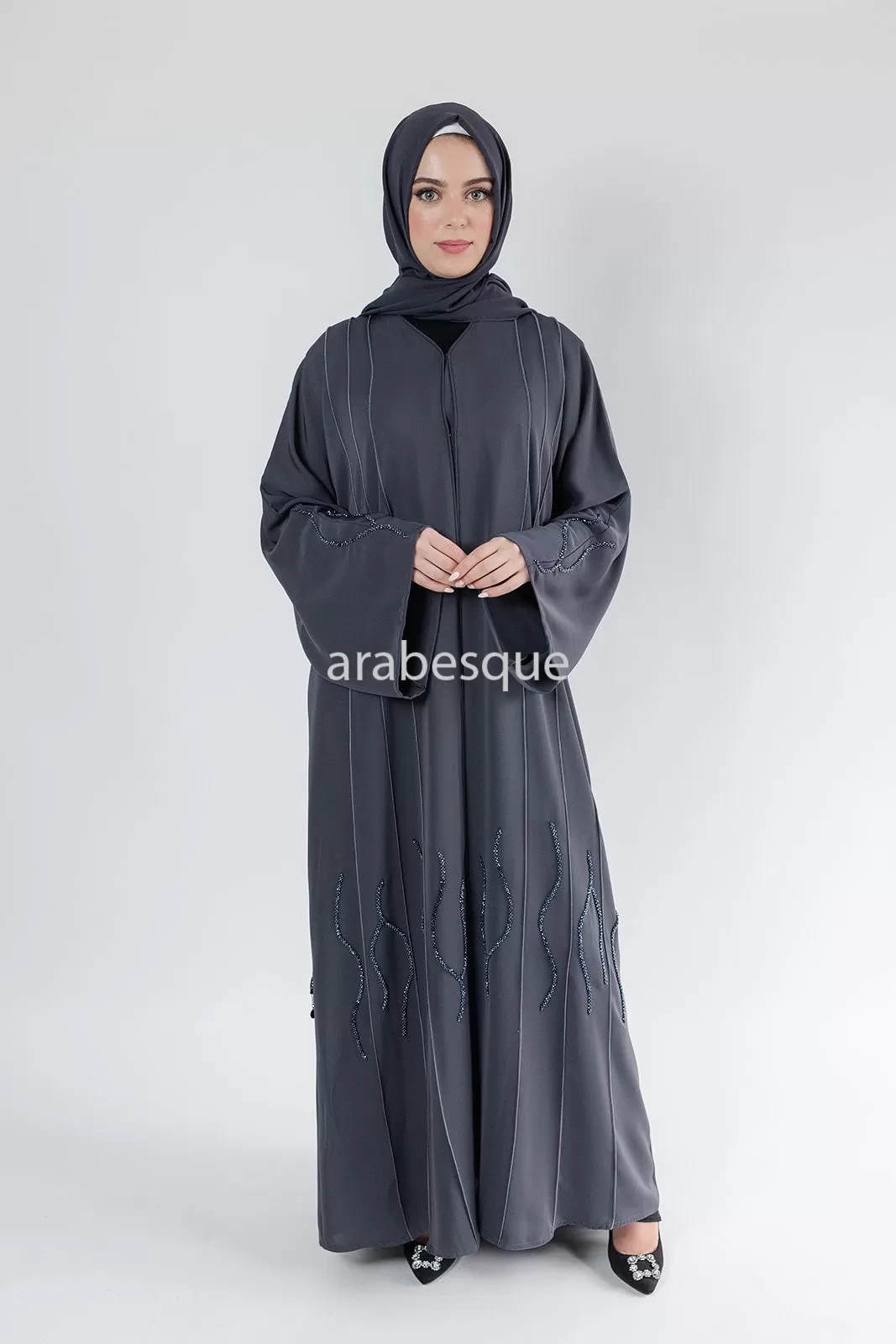 Luxury Open Abaya with Threaded Beadwork detailing -2 Colours