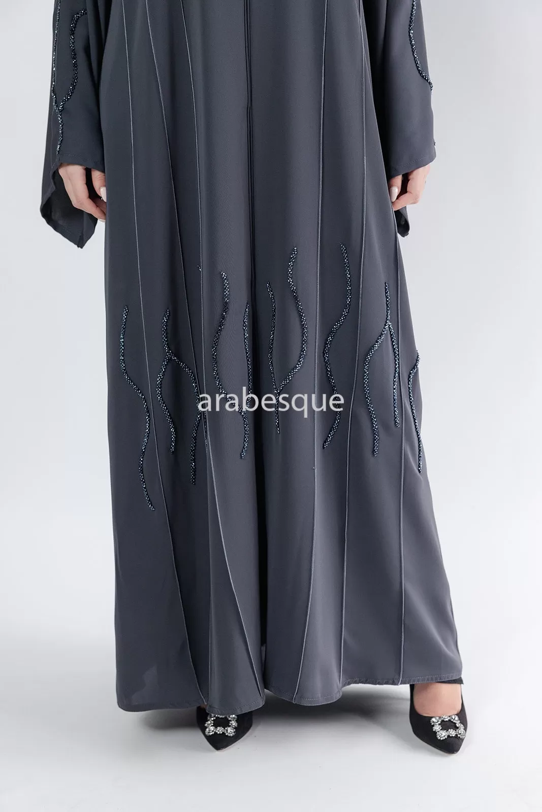 Luxury Open Abaya with Threaded Beadwork detailing -2 Colours