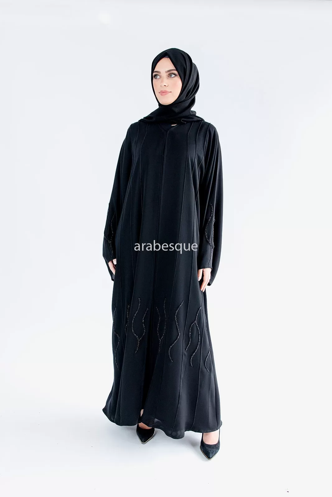 Luxury Open Abaya with Threaded Beadwork detailing -2 Colours