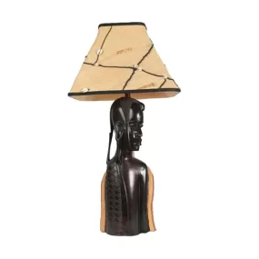 Maasai Male Warrior Lamp with Kuba Shade