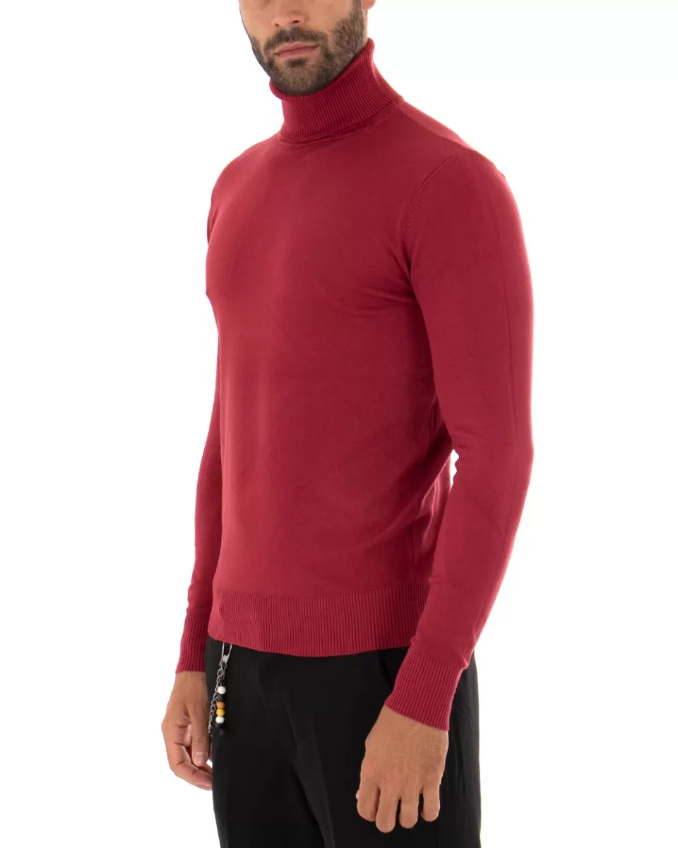 Maglioncino Uomo Maglia Maniche Lunghe Collo Alto Elastico Tinta Unita Bordeaux GIOSAL-M2540A