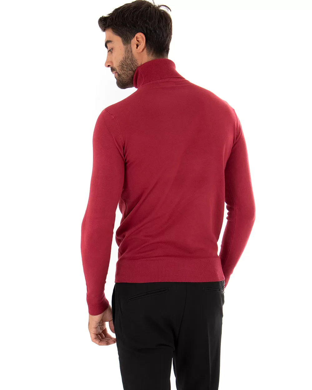 Maglioncino Uomo Maglia Maniche Lunghe Collo Alto Elastico Tinta Unita Bordeaux GIOSAL-M2540A