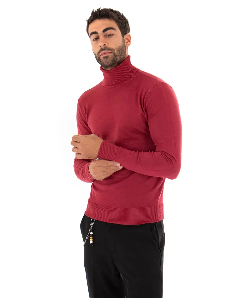 Maglioncino Uomo Maglia Maniche Lunghe Collo Alto Elastico Tinta Unita Bordeaux GIOSAL-M2540A