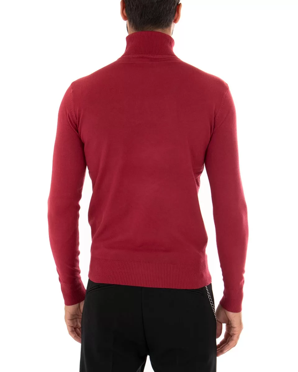 Maglioncino Uomo Maglia Maniche Lunghe Collo Alto Elastico Tinta Unita Bordeaux GIOSAL-M2540A