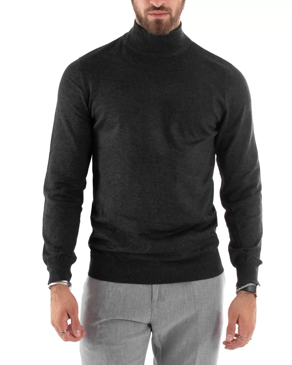 Maglioncino Uomo Maglia Maniche Lunghe Mezzo Collo Elastico Tinta Unita Grigio Scuro GIOSAL-M2558A