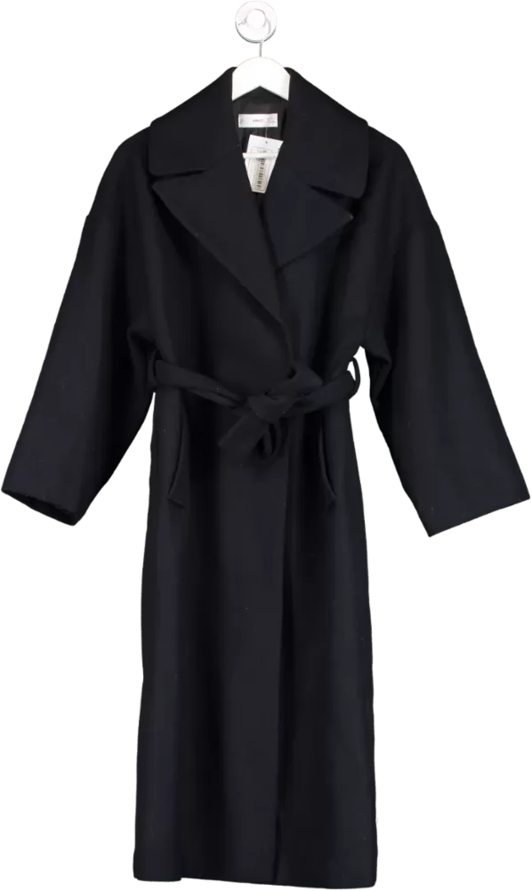 MANGO Blue Wool Blend Belted Trench Coat UK XS