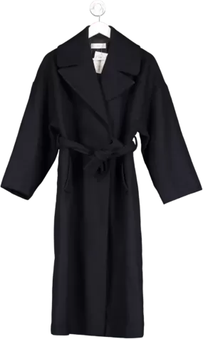 MANGO Blue Wool Blend Belted Trench Coat UK XS