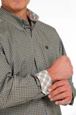 MEN'S CINCH MEDALLION BUTTON-DOWN WESTERN SHIRT - TEAL / ORANGE