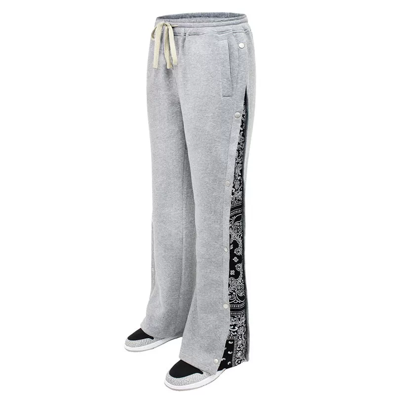 Men's Custom Bandana Side Strip Wide Leg Sweatpants (Gray/Black)