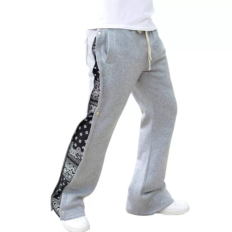 Men's Custom Bandana Side Strip Wide Leg Sweatpants (Gray/Black)