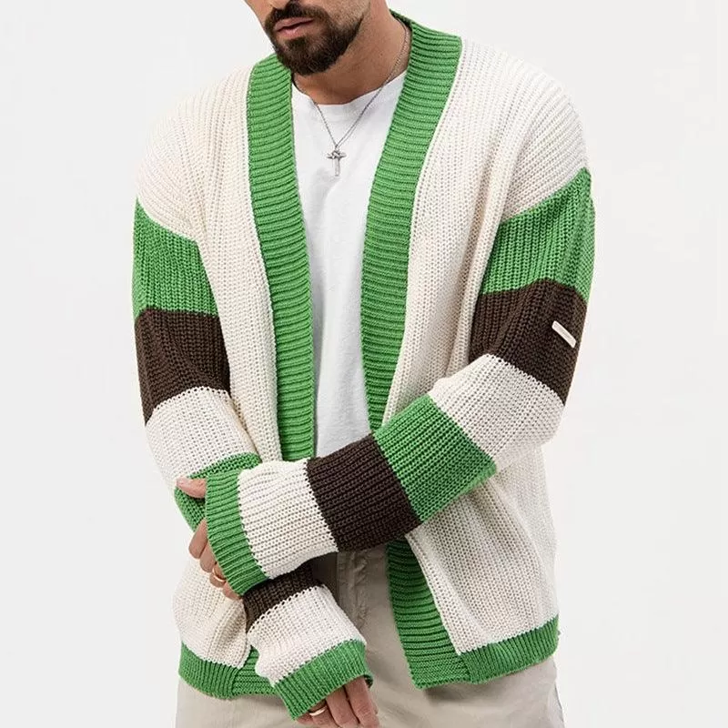 Men's Green Contrast Woolen Cardigan – Stylish Winter Layer