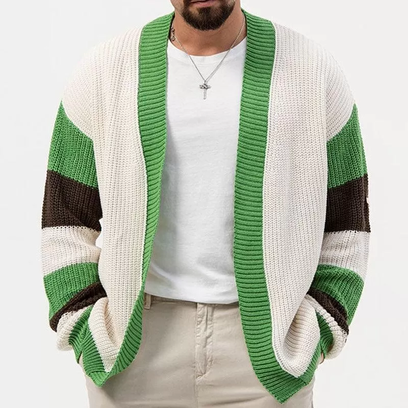 Men's Green Contrast Woolen Cardigan – Stylish Winter Layer