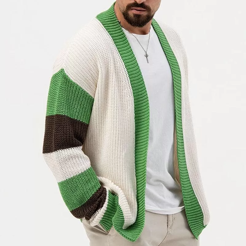 Men's Green Contrast Woolen Cardigan – Stylish Winter Layer