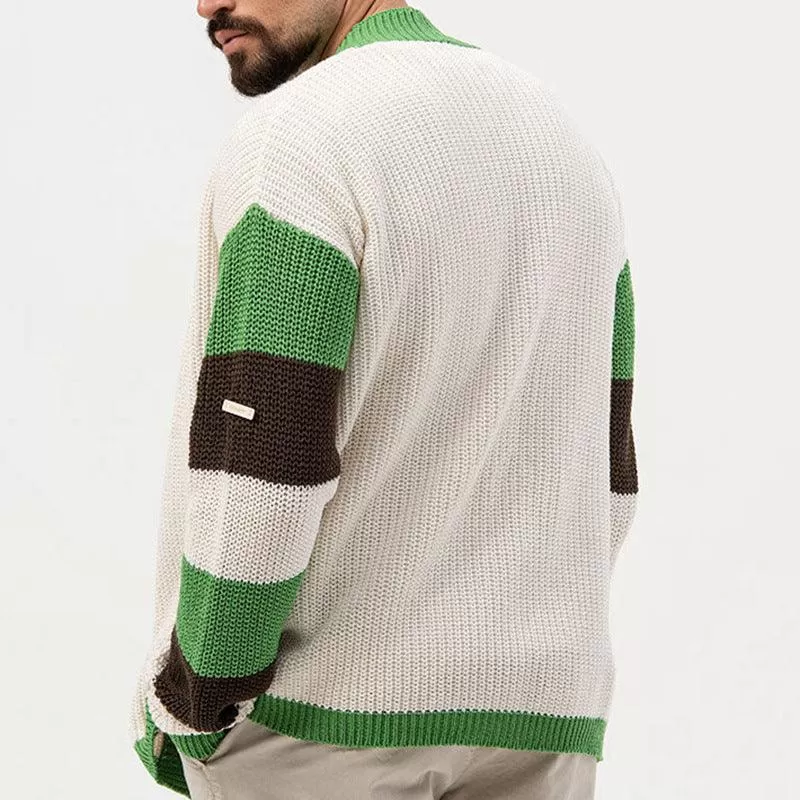 Men's Green Contrast Woolen Cardigan – Stylish Winter Layer