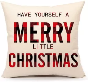 Merry Little Christmas Throw Pillow Cover Plaids Cushion Case for Sofa Couch