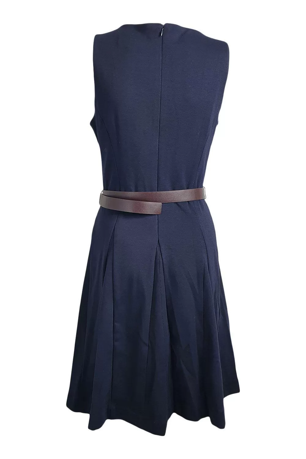 MICHAEL KORS Navy Blue Fit and Flare Belted Sleeveless Dress (6)